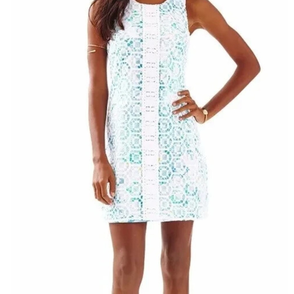 Lilly Pulitzer Sleeveless White and Blue Patterned Dress